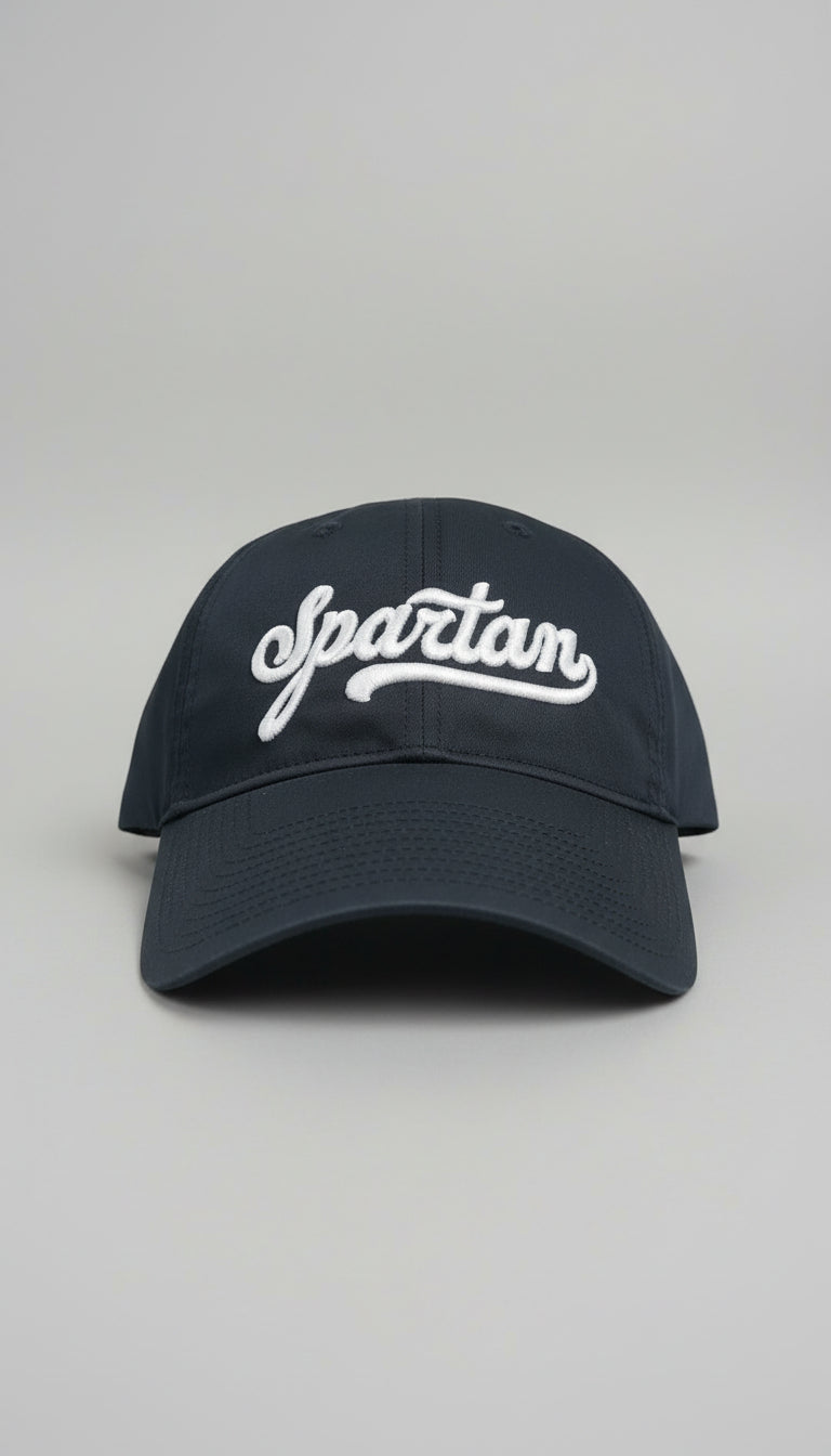 Black cap with 'Spartan' logo on a textured black and gray background